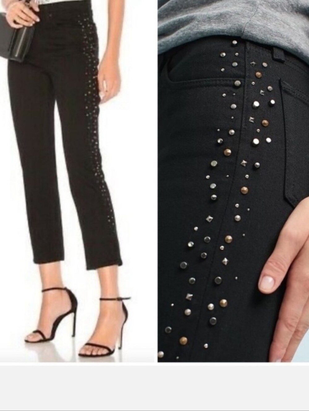 AG Jeans Isabelle High Rise Straight Crop Black Studded Jeans Size:27R